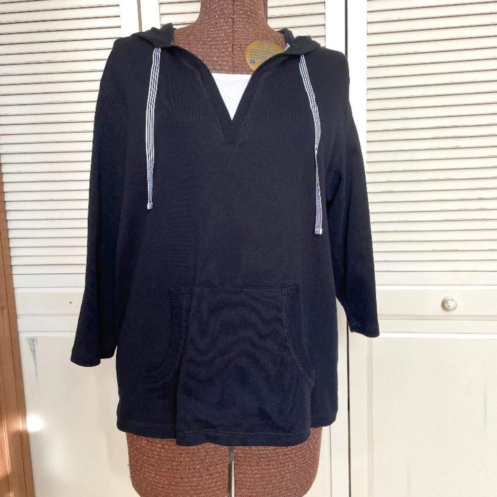 Karen Scott Sport Lightweight Pullover Hoodie 3/4 Sleeve Women's L